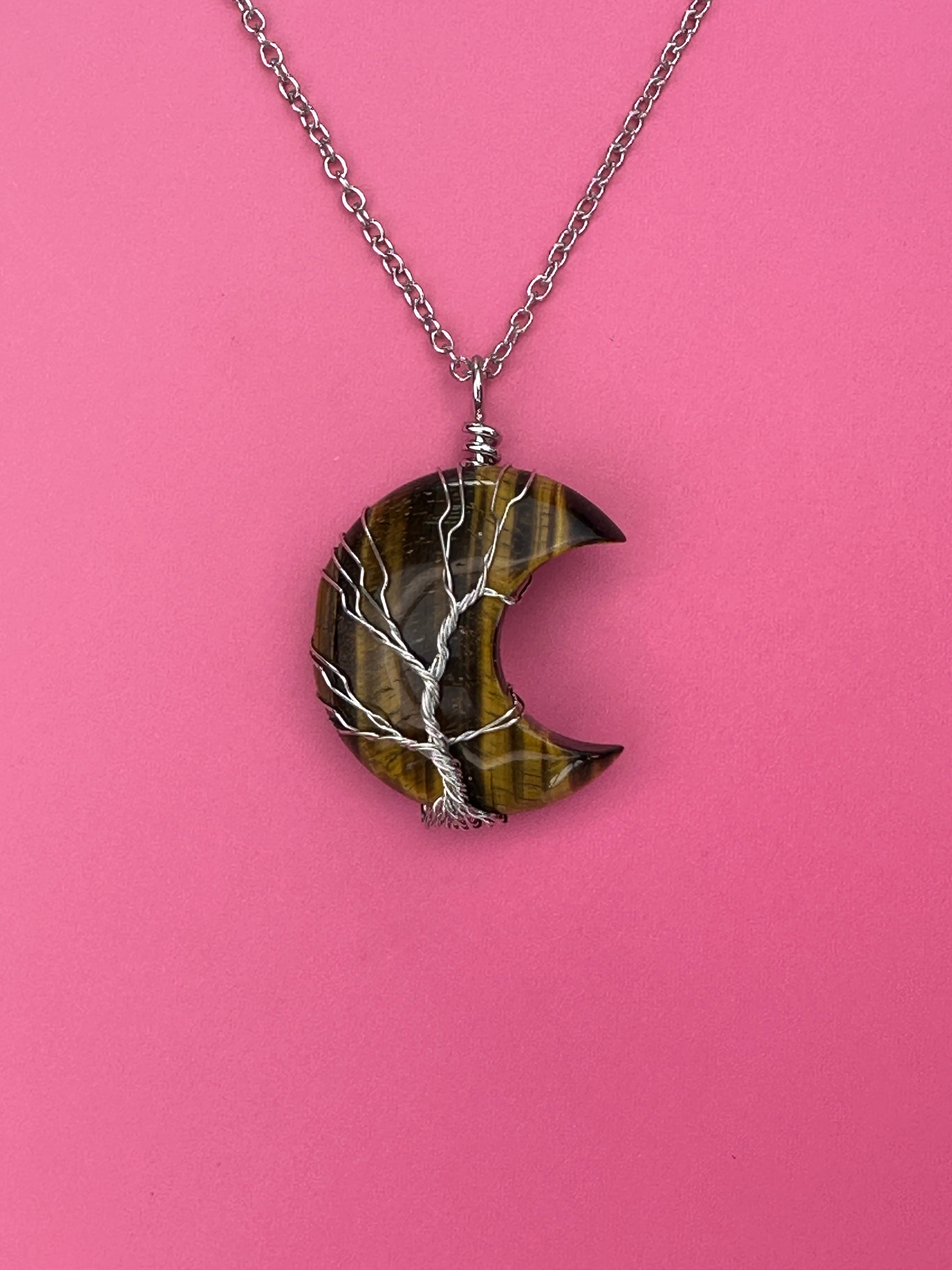 Tigers eye moon pendant and necklace