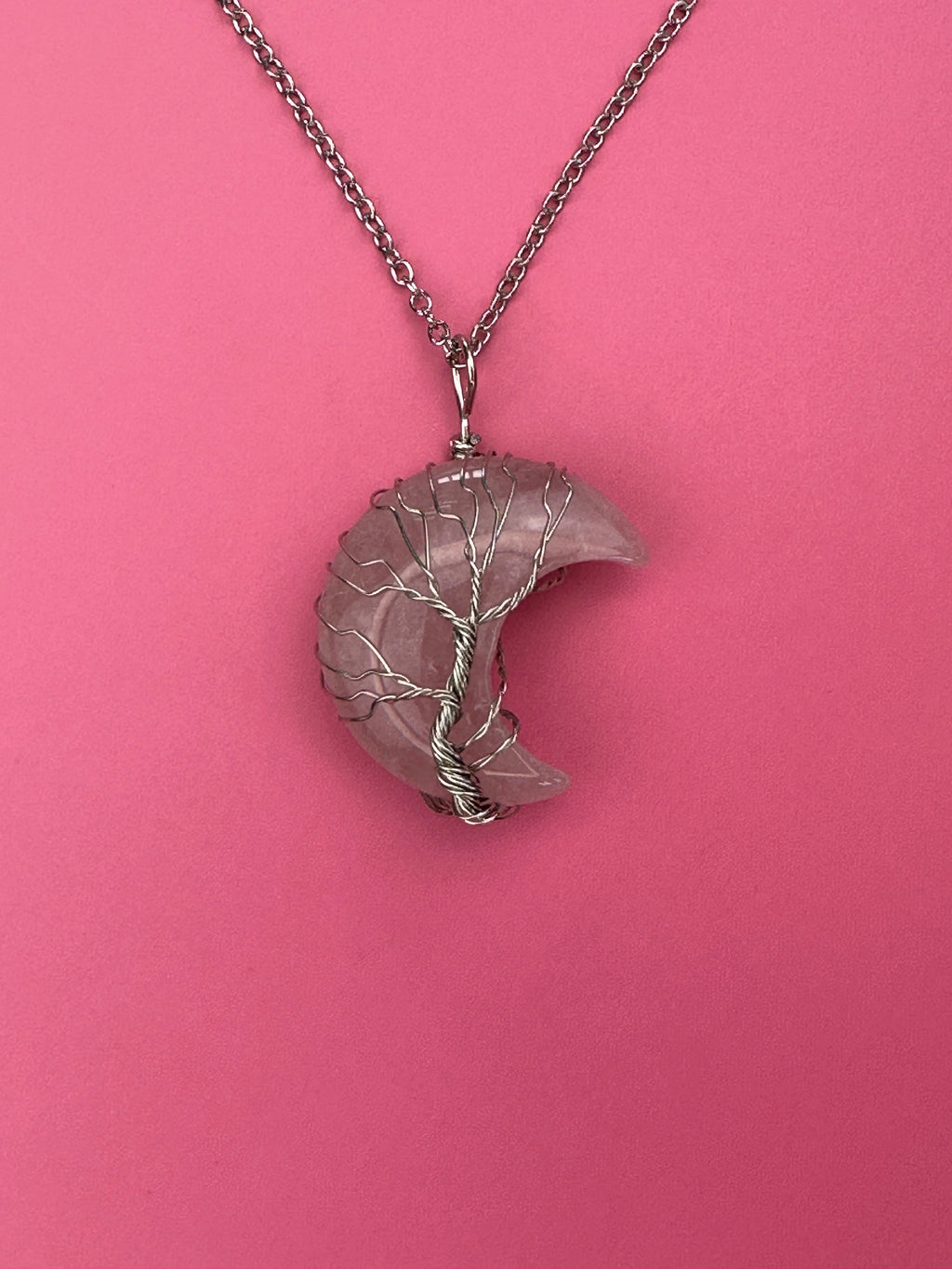 Rose quartz moon pendant and necklace