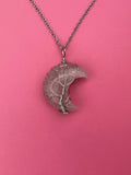 Rose quartz moon pendant and necklace