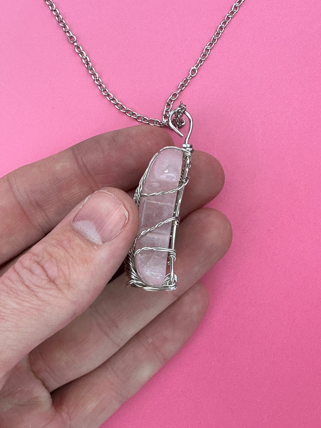 Rose quartz moon pendant and necklace