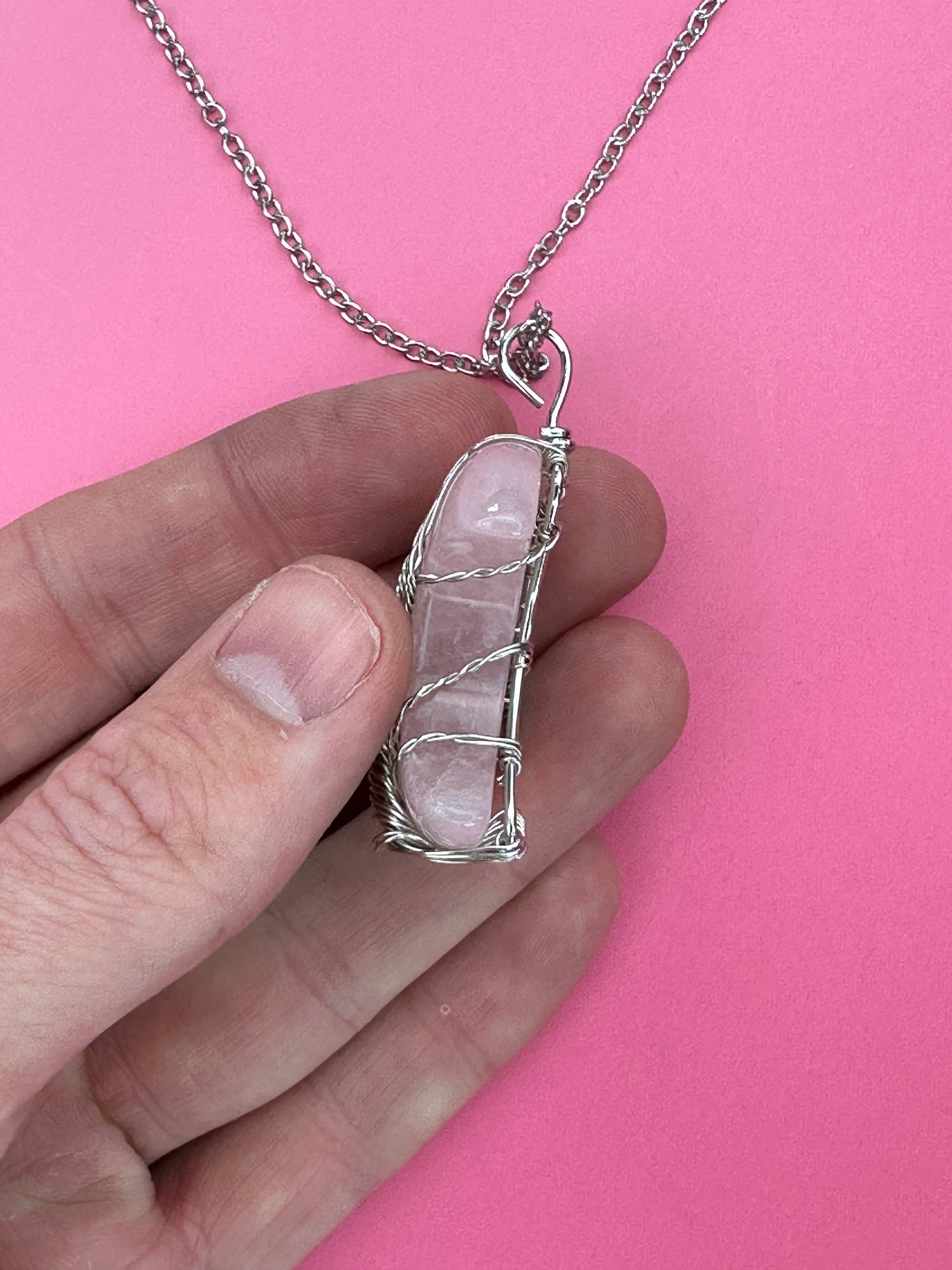 Rose quartz moon pendant and necklace