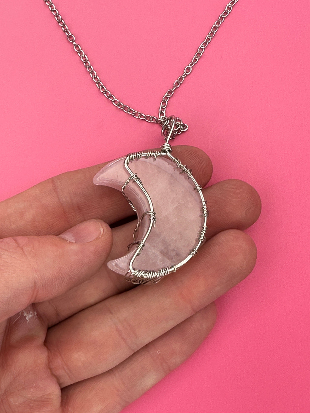 Rose quartz moon pendant and necklace