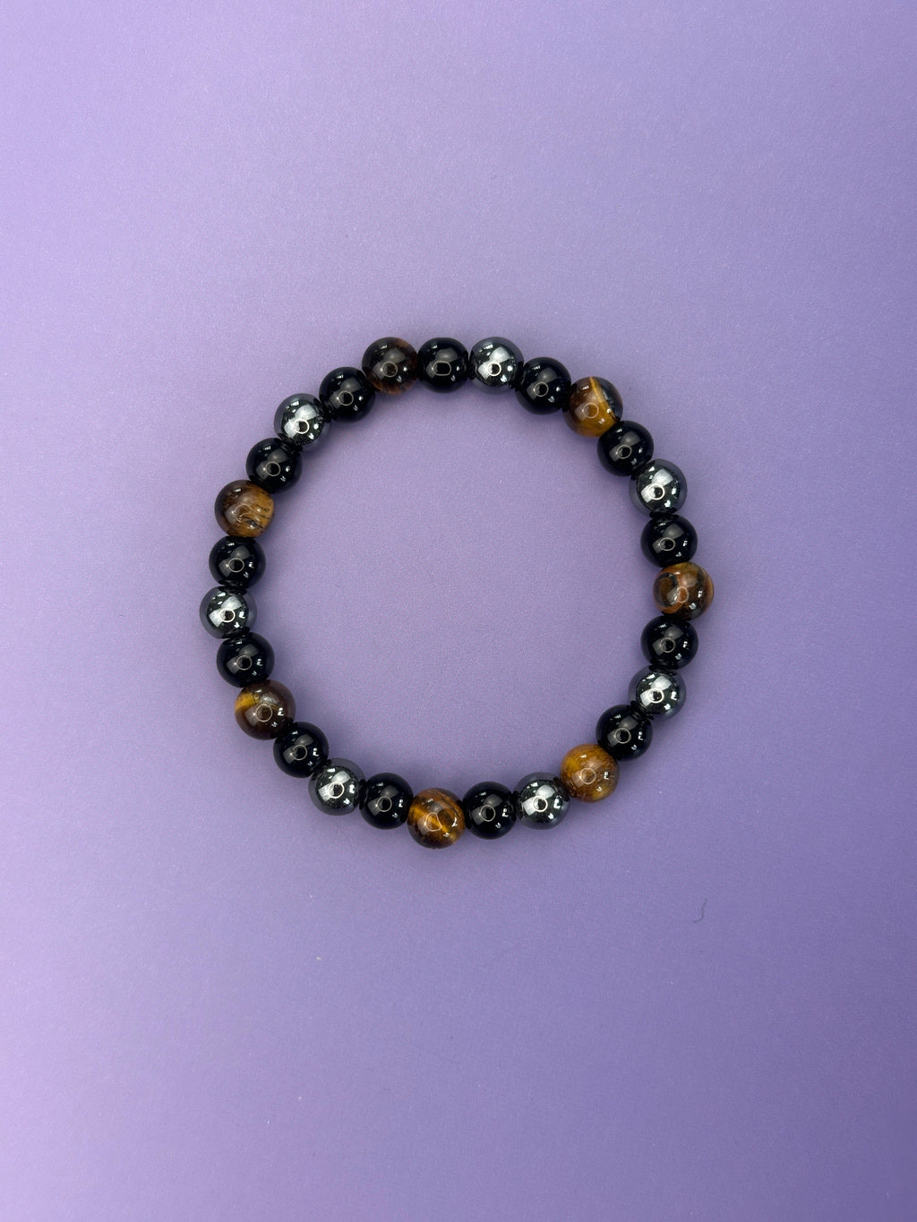Triple protection - beaded bracelet; black obsidian, tiger's eye and hematite