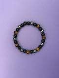 Triple protection - beaded bracelet; black obsidian, tiger's eye and hematite