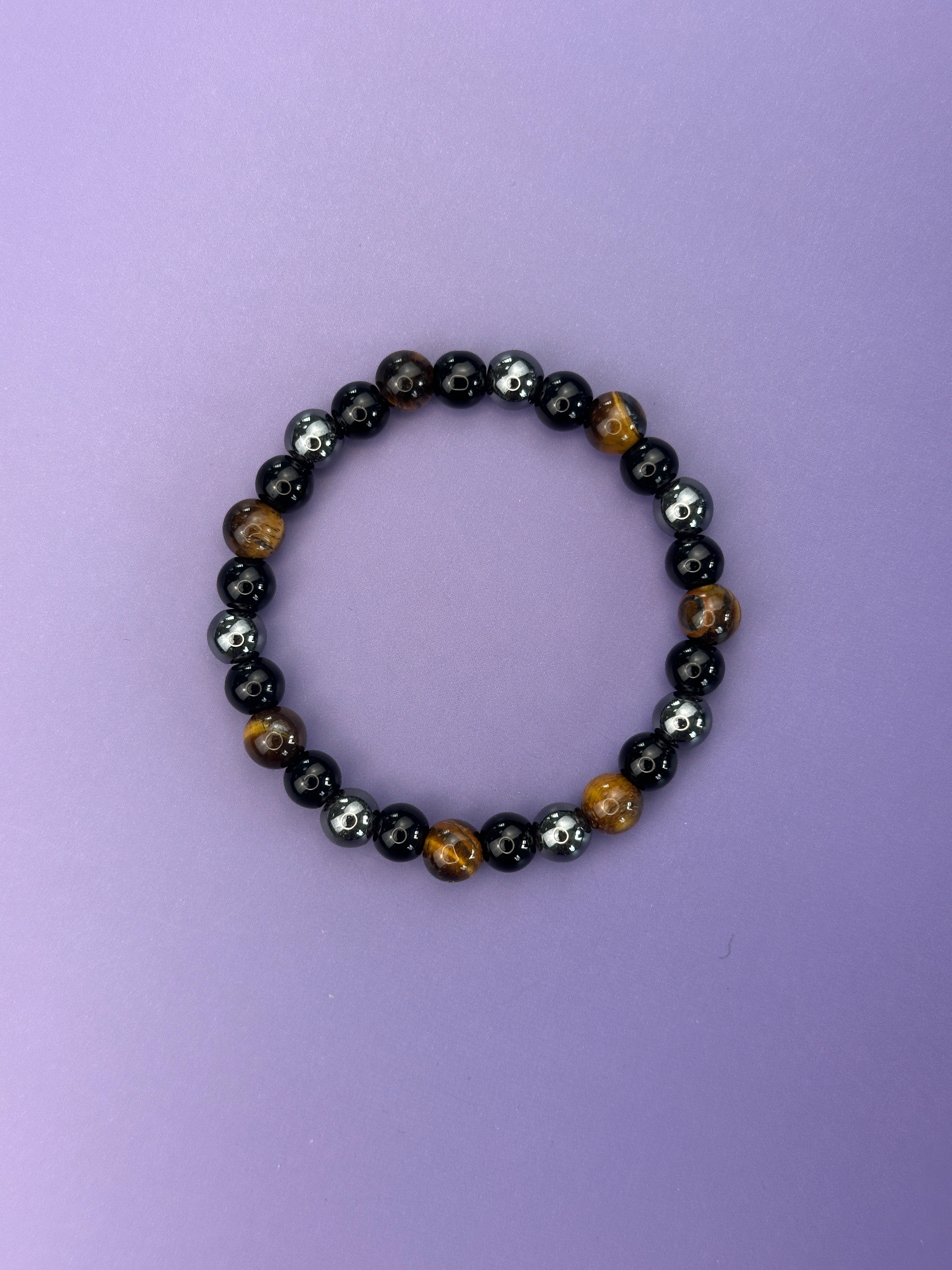 Triple protection - beaded bracelet; black obsidian, tiger's eye and hematite